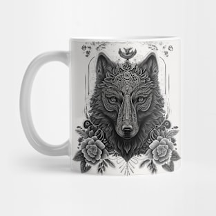 wolf and flowers Mug